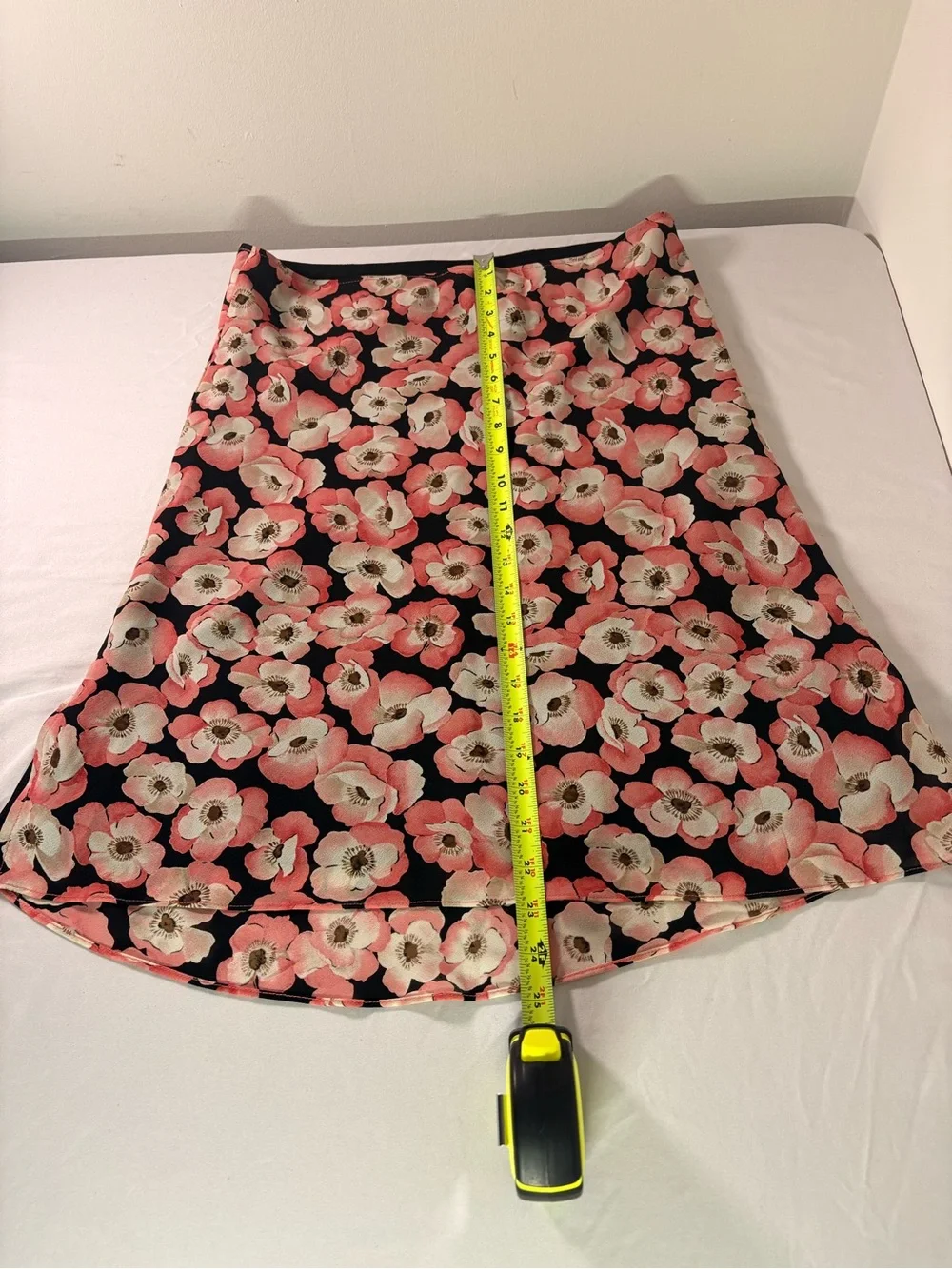 Floral A-Line Midi Skirt in Black and Coral
